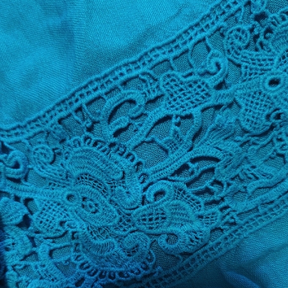 Lilly Pulitzer Teal Crochet-Trim Peasant Blouse - Picture 6 of 7
